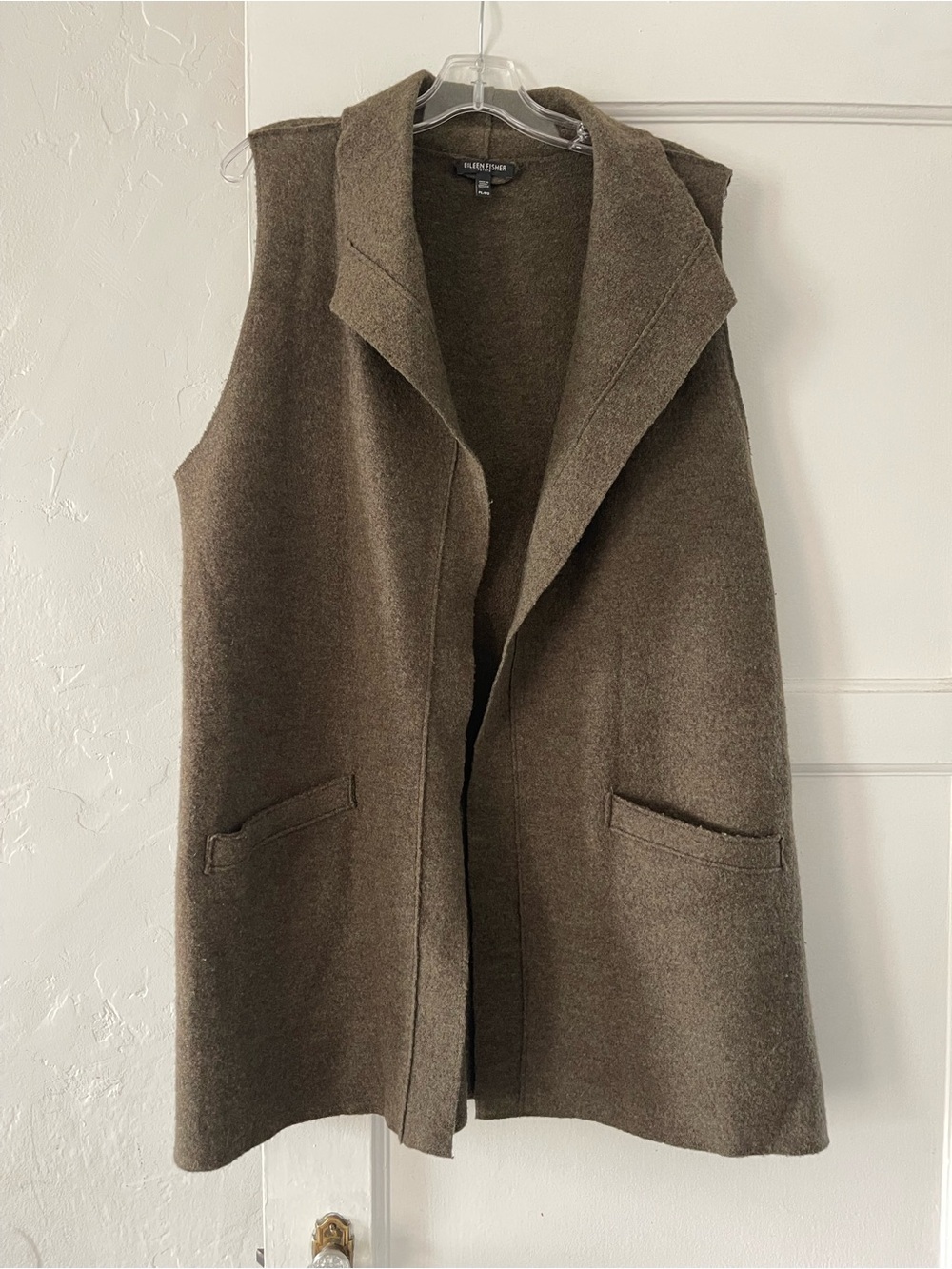 Eileen Fisher Wool Sleeveless Vest in Olive